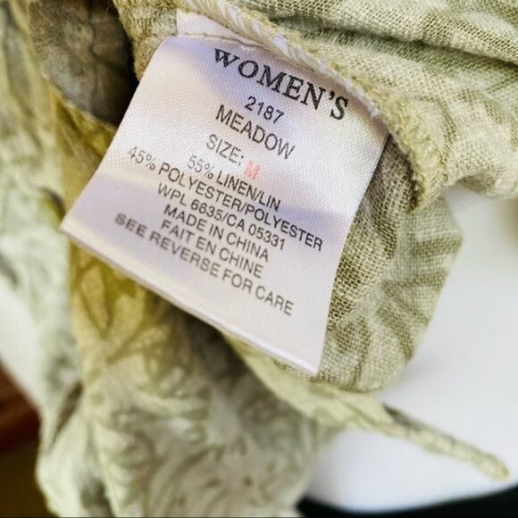 Woolrich Floral Linen Button Down Blouse Shirt Size M - Picture 7 of 12